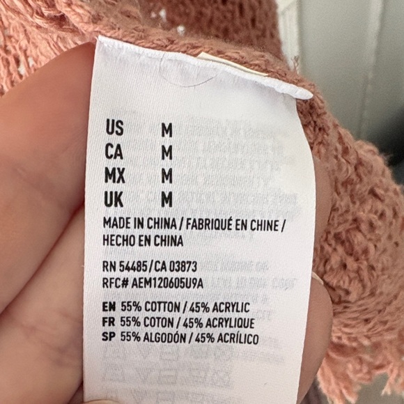 American Eagle Women's Open Knit Fringe Boho Beachy Cardigan NWT - Mauve - Picture 3 of 9